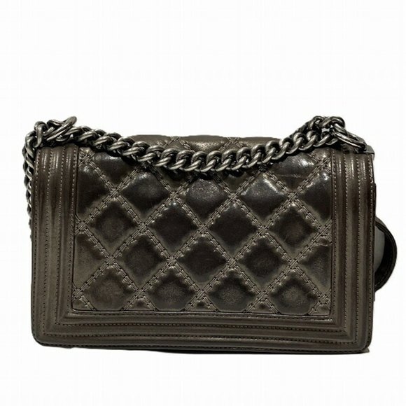 CHANEL Boy Bronze Bag Shoulder Lambskin Leather Ruthenium Metal Medium Size ⭐ - Picture 2 of 9